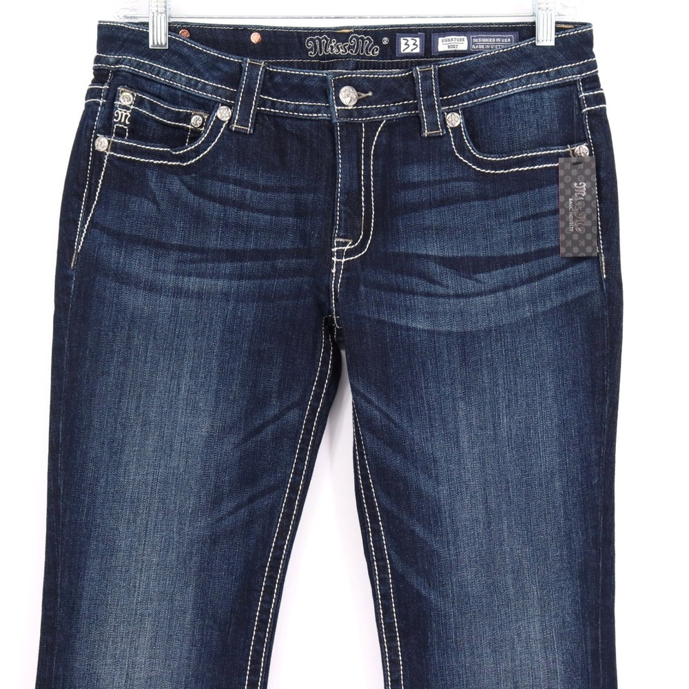 Miss Me Signature Boot Womens 33 Dark Wash Embellished Bootcut Jeans JP9000B NEW - Picture 7 of 9